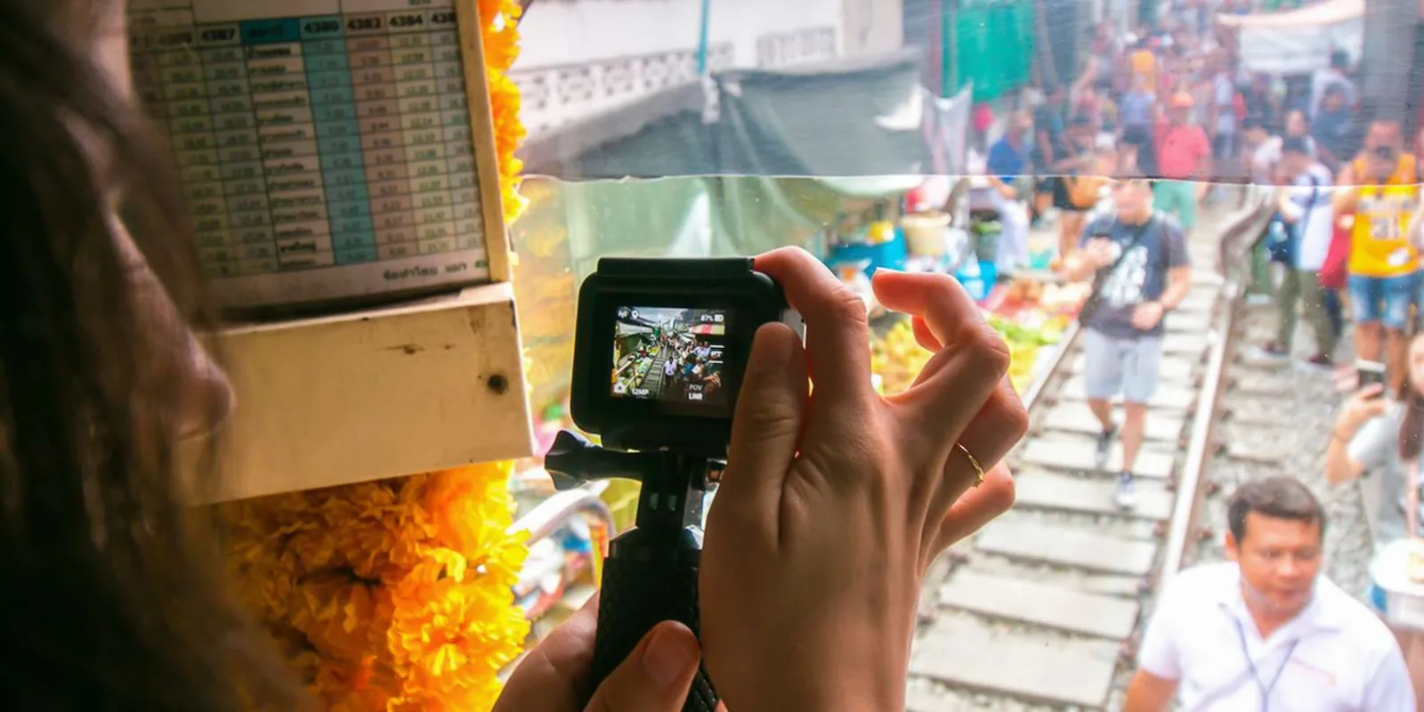Photographing the market from a train window